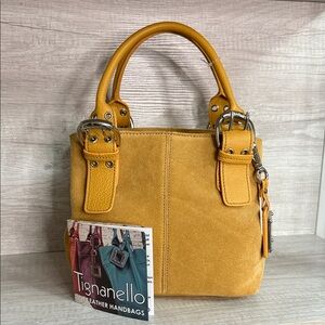 Tignanello Mustard Satchel Bag with Silver Accents Includes Bag Charm